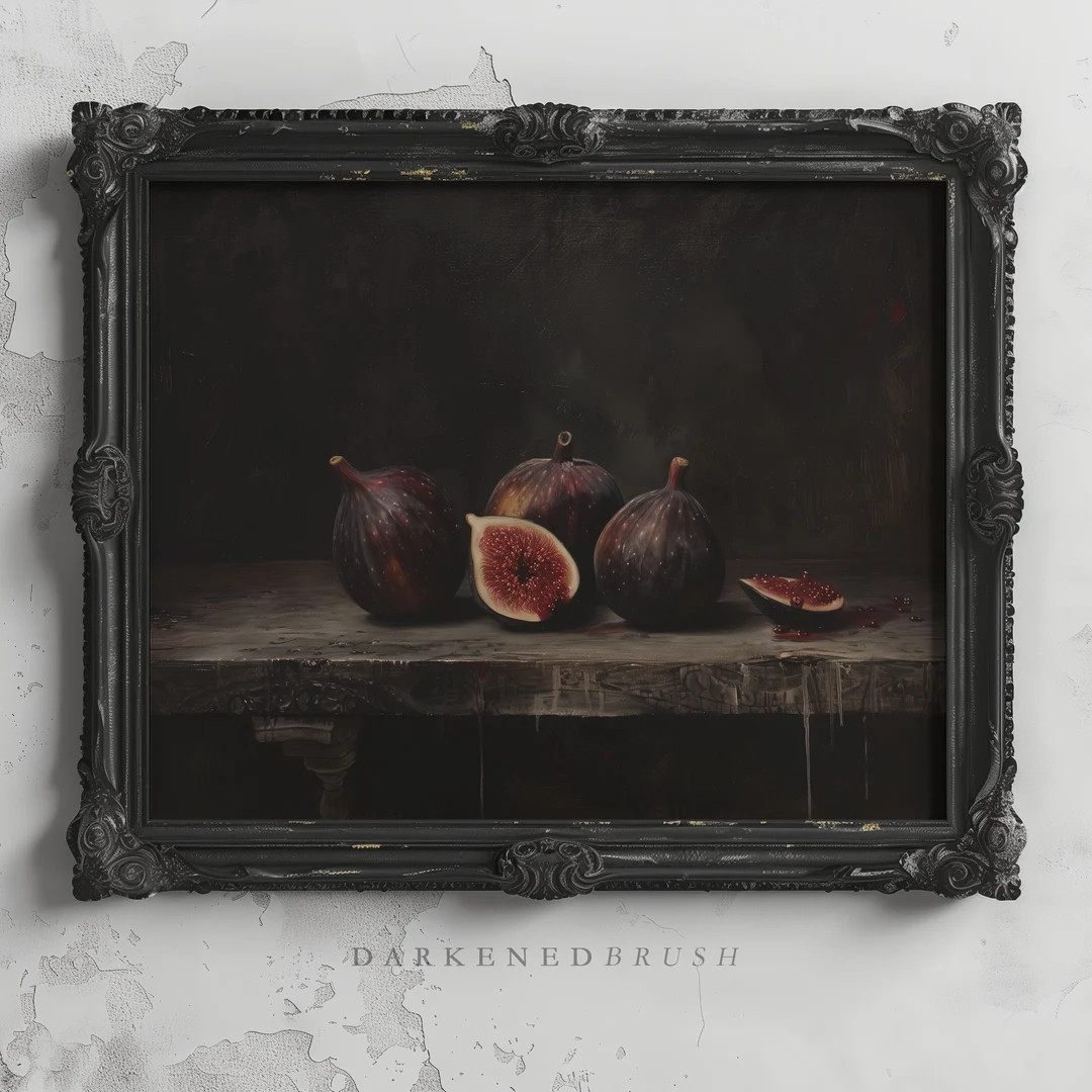 Dark Moody Figs Fruit Art Print Still Life Painting, Rustic Vintage Art Painting, Country Farmhou... | Etsy (US)