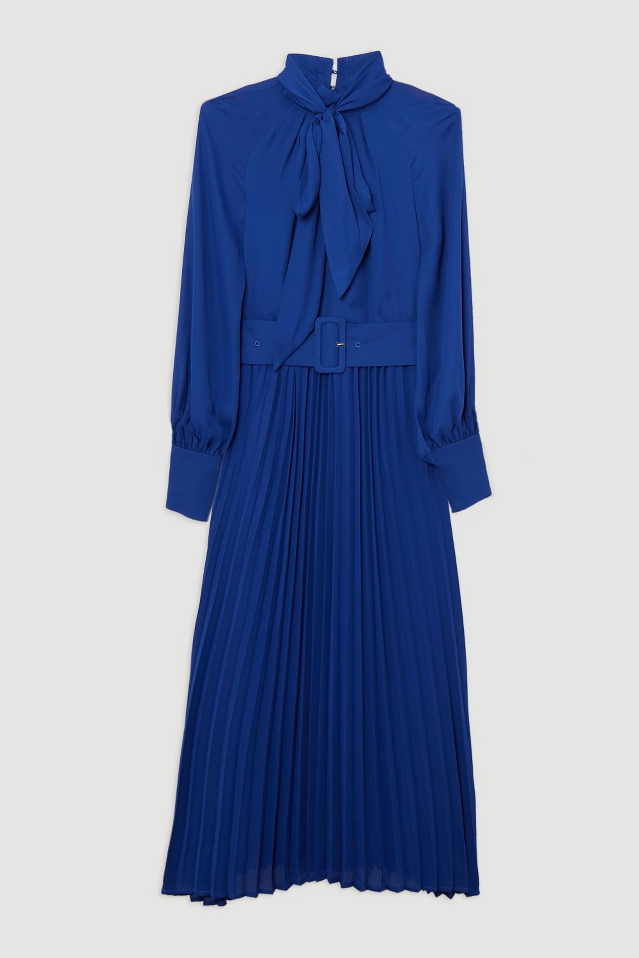 Pleated Woven Belted Tie Neck Maxi Shirt Dress | Karen Millen UK + IE + DE + NL
