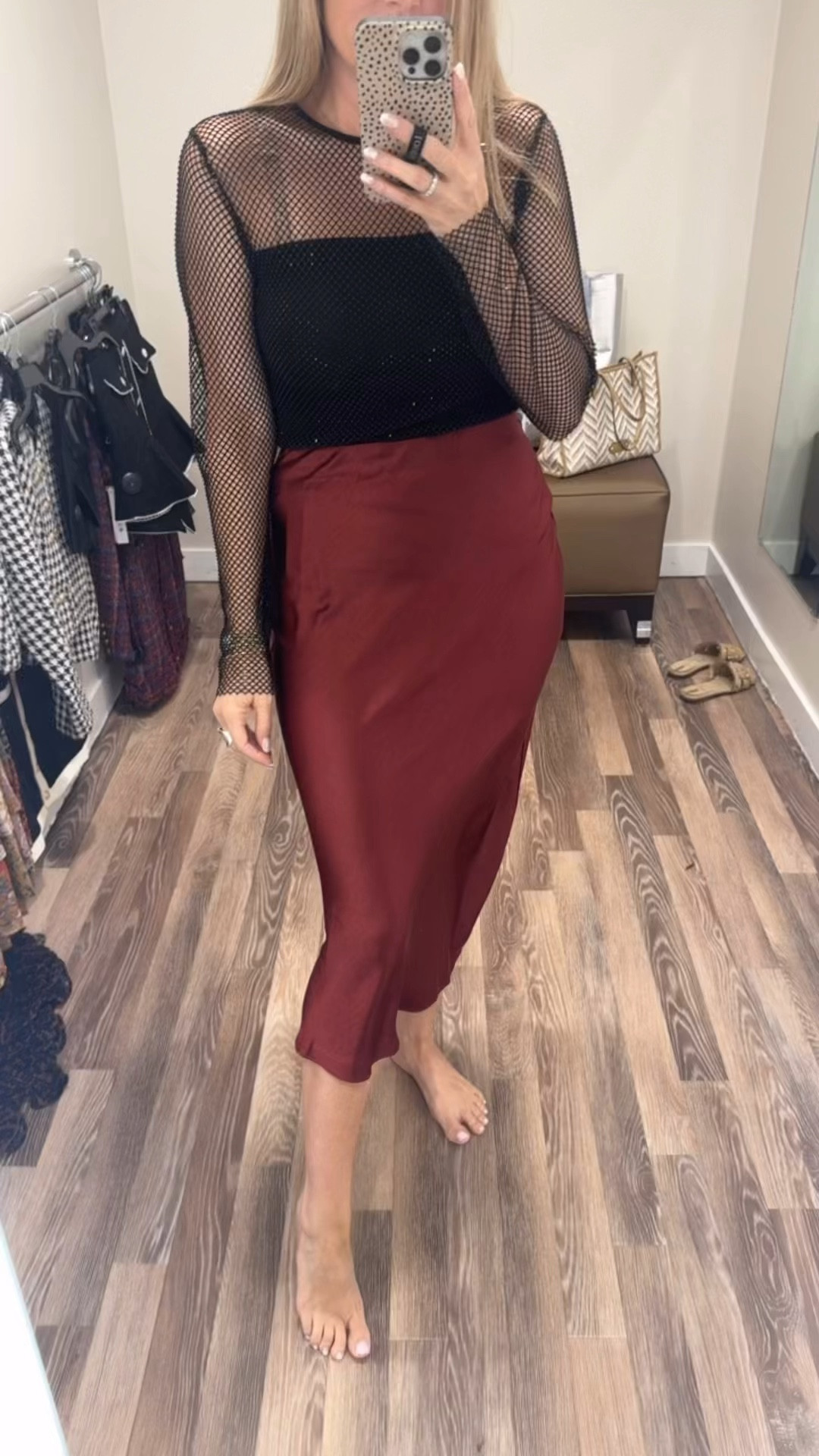 Beautiful outfit from Bloomingdale's on absolutely loving for fall. This would be perfect for a wedding guest outfit, wearing a size medium in the satin skirt and a size small in the mesh top.

#LTKFindsUnder50 #LTKOver40 #LTKFindsUnder100
