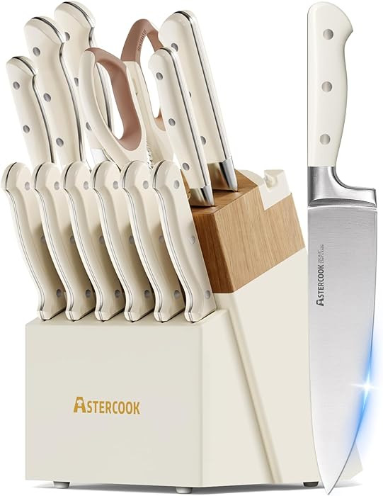 Knife Set,Astercook Kitchen Knife Set with Block 14-Piece Full Tang Stainless Steel Knives with S... | Amazon (US)