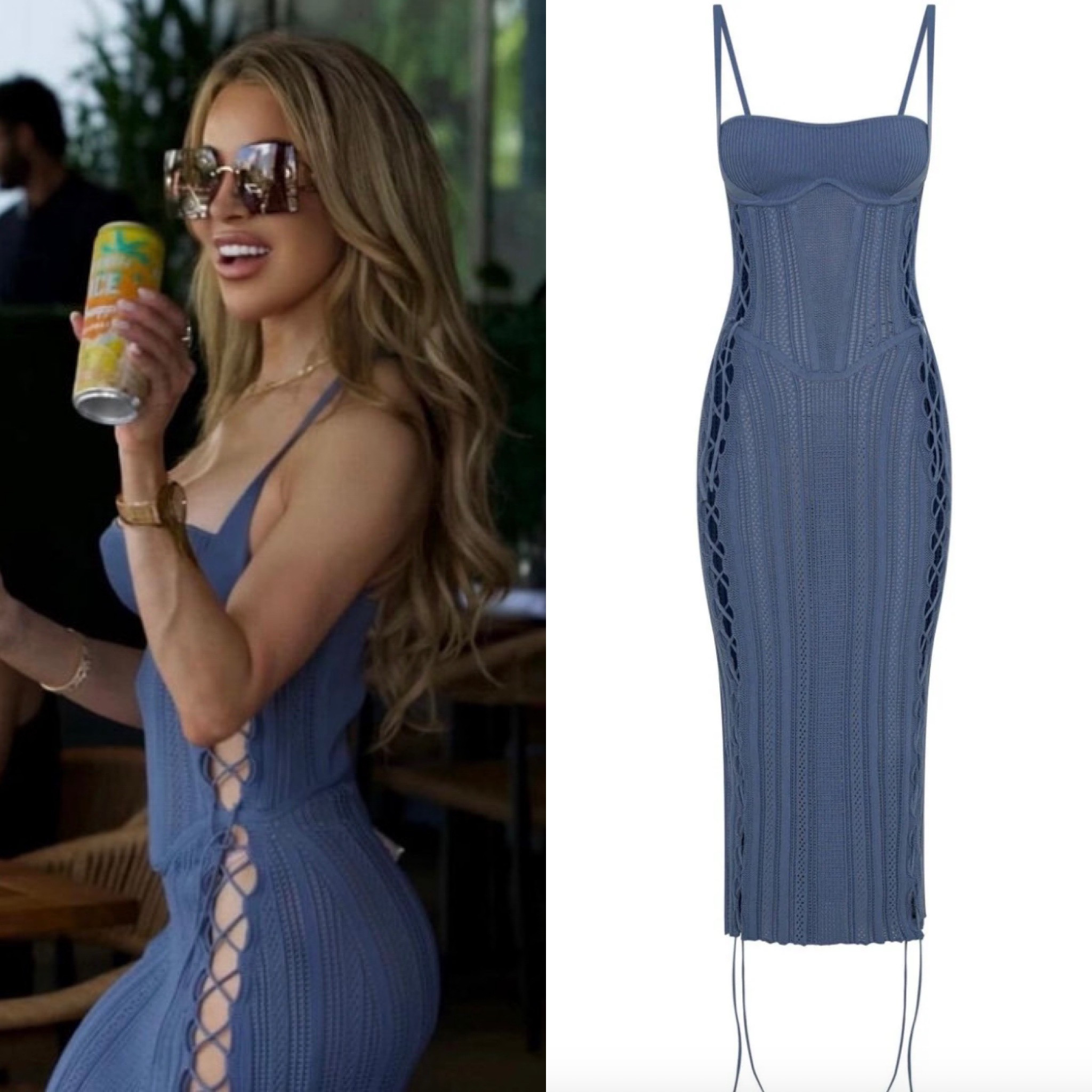 Lisa Hochstein’s Blue Crochet Lace Up Dress 📸= @lisahochstein 
