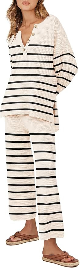 ANRABESS Women 2 Piece Outfits Oversized Knit Loungewear Loose Slouchy Sweater Set 2023 Fall Tren... | Amazon (US)