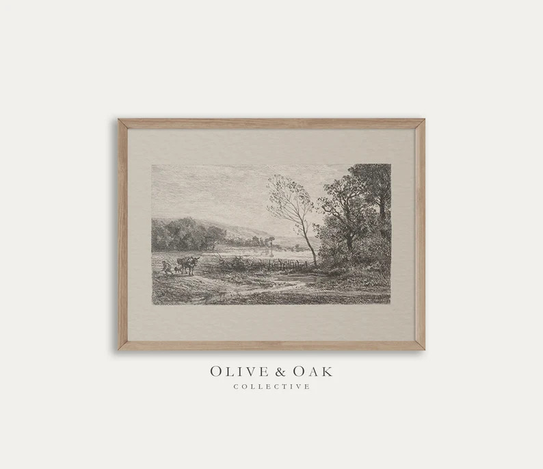 Neutral Landscape Sketch / Vintage Farmhouse Decor Drawing PRINTABLE / #201 | Etsy (US)