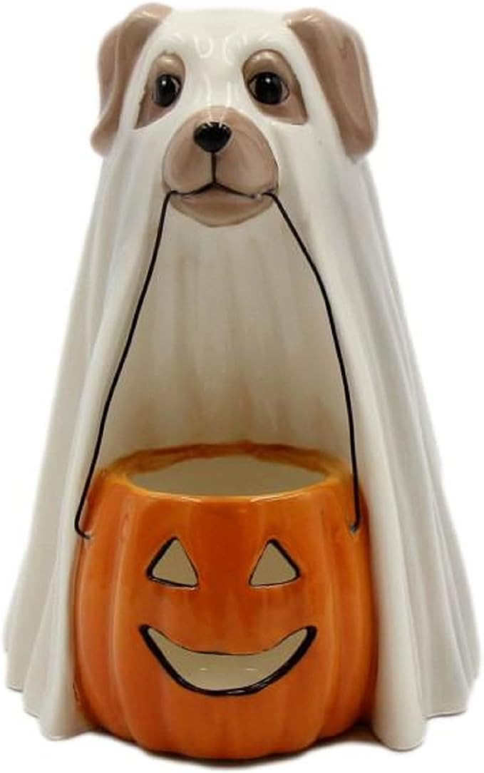 Cosmos Gifts 21020 Ghost Dog Holding Pumpkin Tealight Holder 4 7/8" X 4 5/8" X 6 3/8" H | Amazon (US)