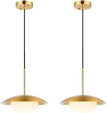 BAODEN Modern Pendant Lighting Set of 2 Industrial Hanging Light Brushed Brass Finished Dome Shad... | Amazon (US)