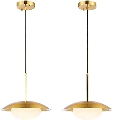 BAODEN Modern Pendant Lighting Set of 2 Industrial Hanging Light Brushed Brass Finished Dome Shad... | Amazon (US)