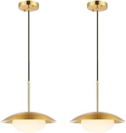 BAODEN Modern Pendant Lighting Set of 2 Industrial Hanging Light Brushed Brass Finished Dome Shades  | Amazon (US)
