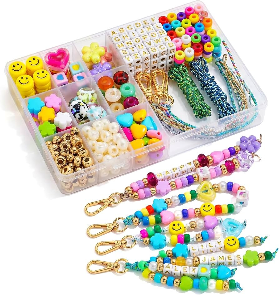 421 PCS DIY Beaded Keychain Making Kit, Bag Charm Craft Supplies \u2013 Acrylic Alphabet Bag Bead... | Amazon (US)