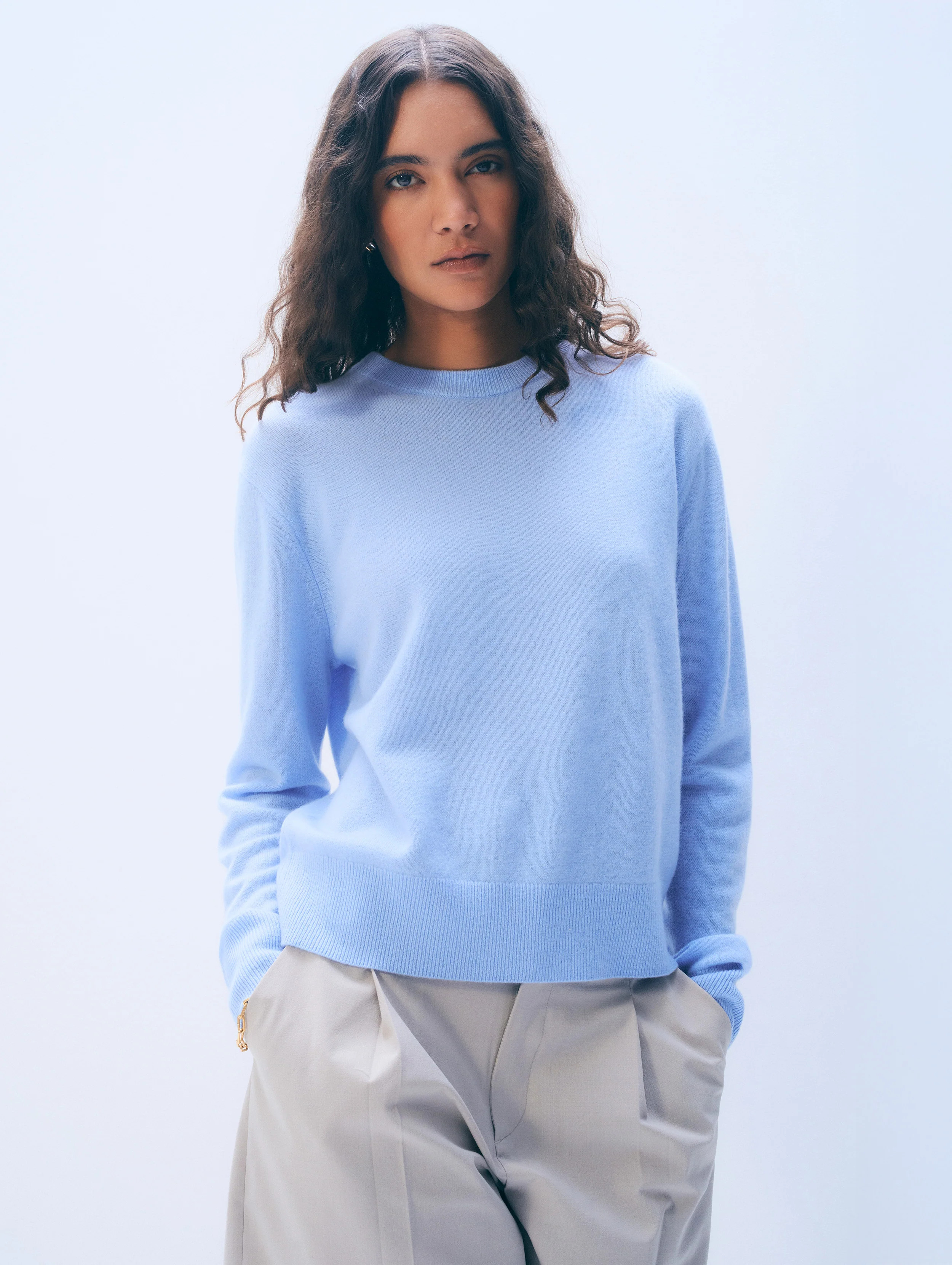 Cashmere Crewneck | Blue Vapor | White and Warren