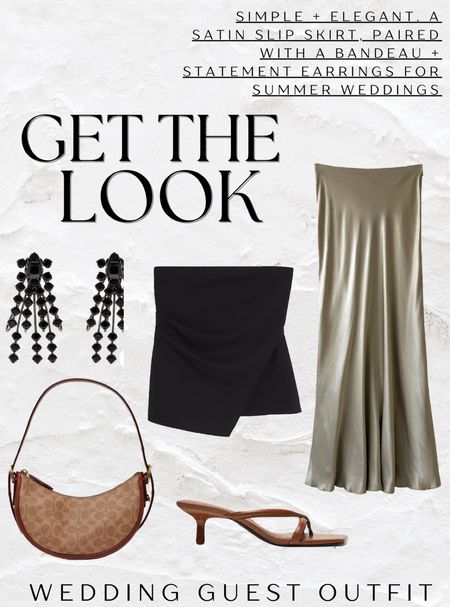 Chic wedding guest outfit styling a slip skirt and bandeau with statement earrings - minimal style.

Get 15% off my Coach Luna bag at MyBag.com with code CHARLOTTE #weddingguest #eveninglook #classicstyle 

#LTKshoecrush #LTKitbag #LTKwedding