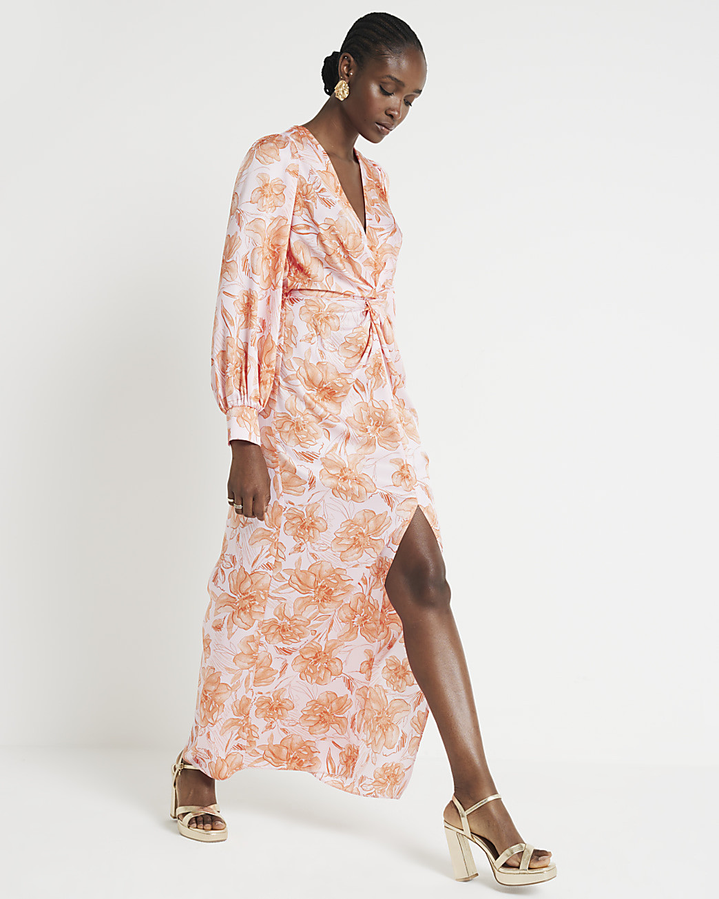 Pink twist front floral maxi dress | River Island (UK & IE)