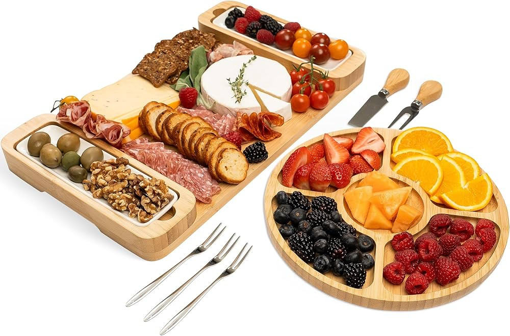 Bambüsi Charcuterie Board Gift Set - Cheese Board & Serving Tray - Large Bamboo Charcuterie Boar... | Amazon (US)