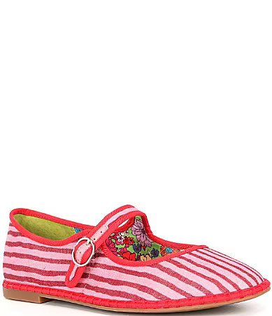 Chelsea Violet Eda Striped Linen Mary Jane Flats - 12 | Dillard's