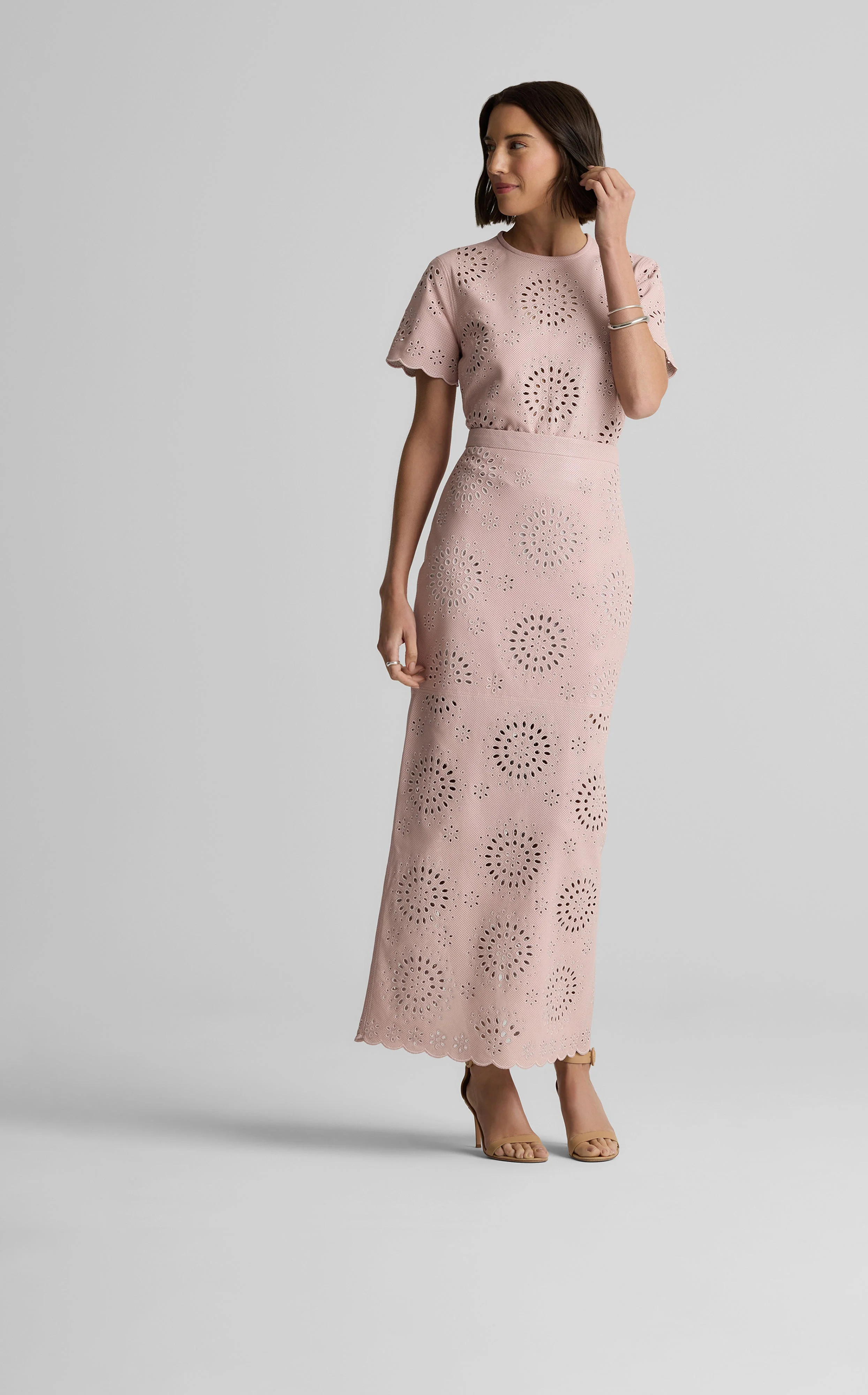 Quinn Skirt in Laser Cut Leather | St. John Knits