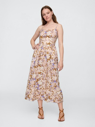 Linen-Blend Dip-Waist Midi Dress | Gap Factory