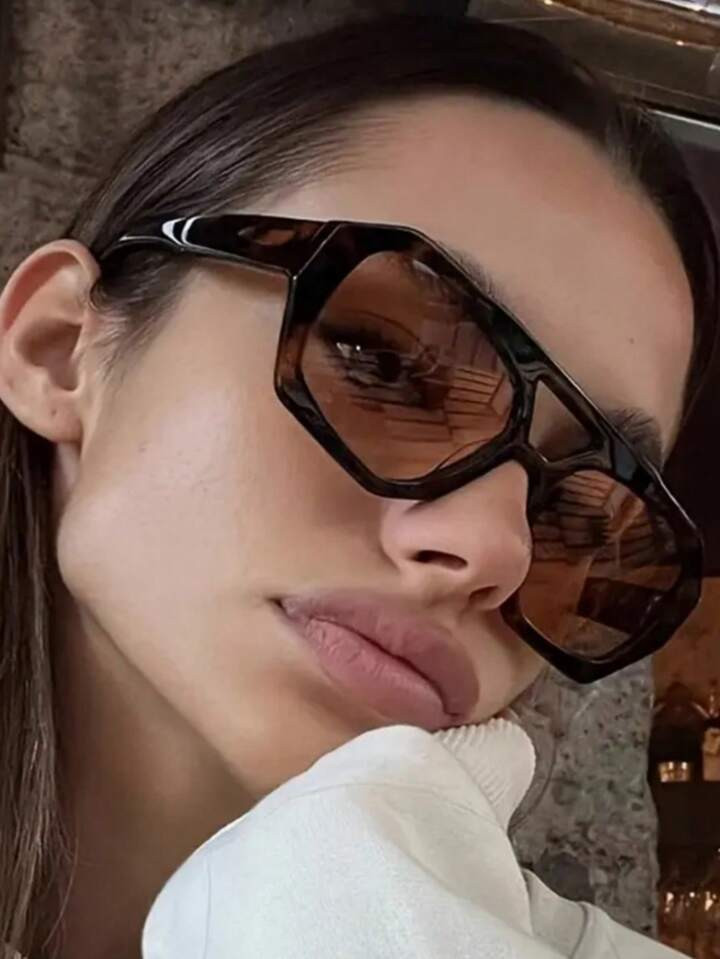 Vintage Square Double-Bridge Fashionable Fashion Glasses, Unisex Retro High-End Outdoor Beach Party Ocean Lens Glasses, Fashion Street Style Fashion Glasses For Women Beach Accessories For Women Glasses Shades | SHEIN