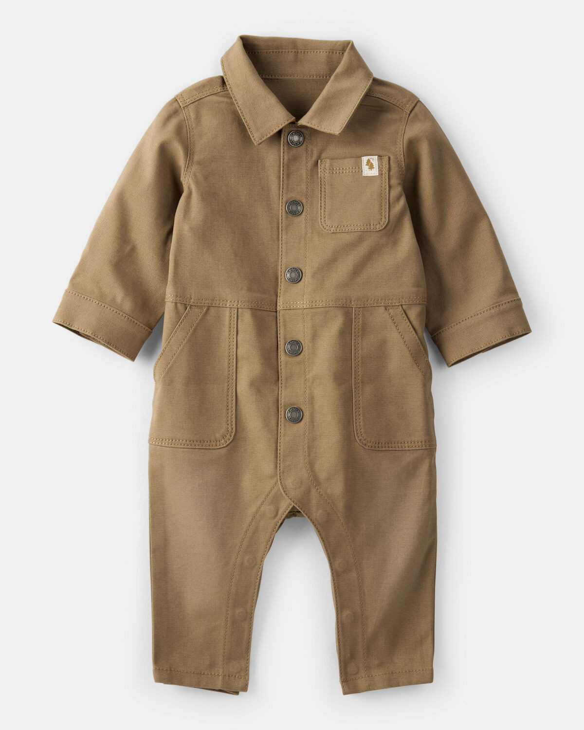 Baby Boy Canvas Long-Sleeve Jumpsuit - Brown | Carter's Inc