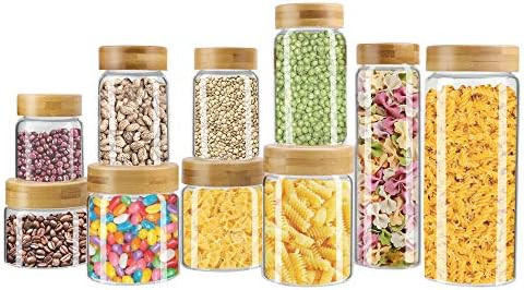 10-SET Glass Food Storage Container with Airtight Bamboo Lid, Kitchen Canisters Glass Cans, Leak-... | Amazon (US)