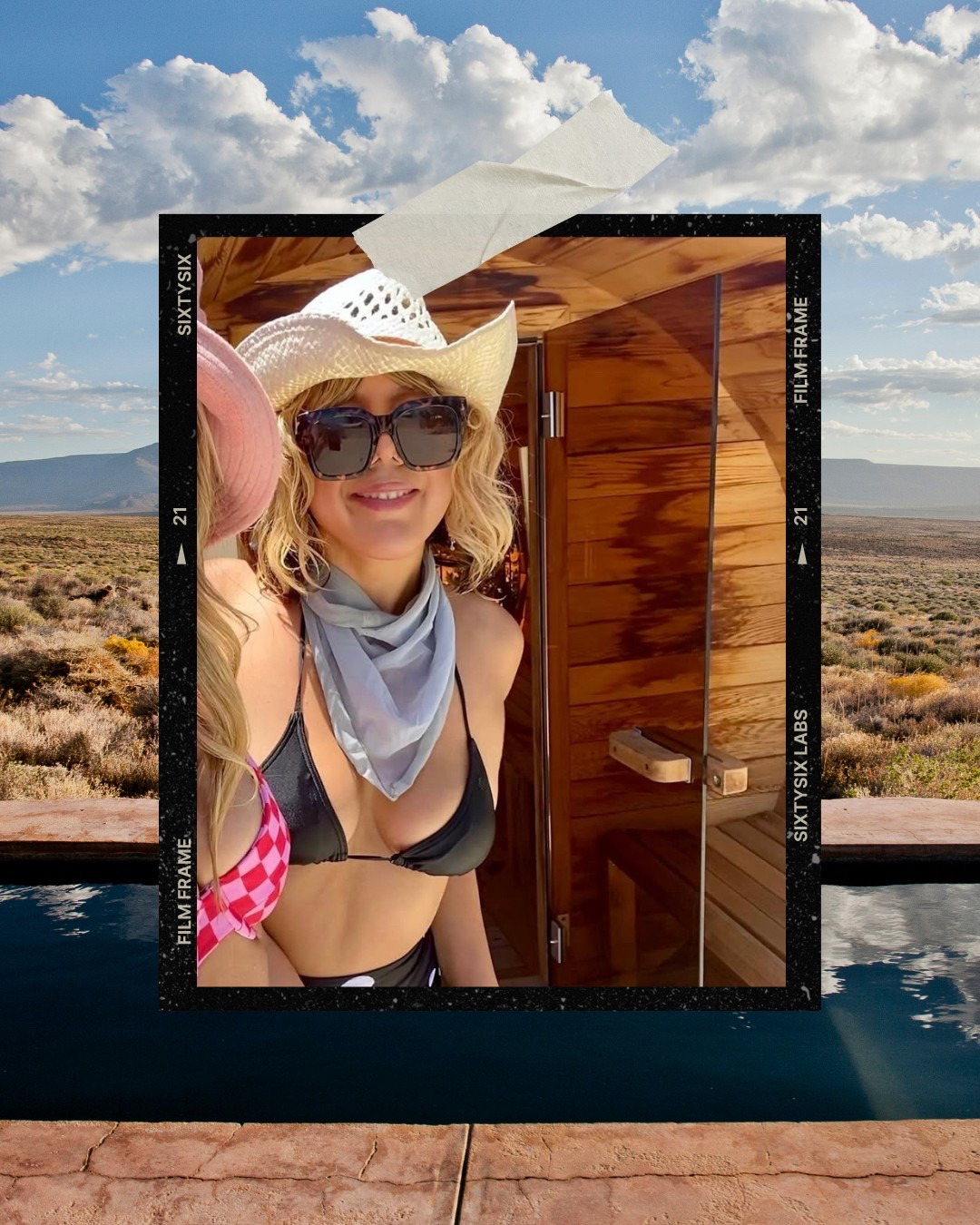 Desert Rats 🐀 Western hat, oversized sunnies, sage bandana, triangle bikini top and polka dot high waisted swim bottoms 

#LTKSwim #LTKTravel #LTKStyleTip