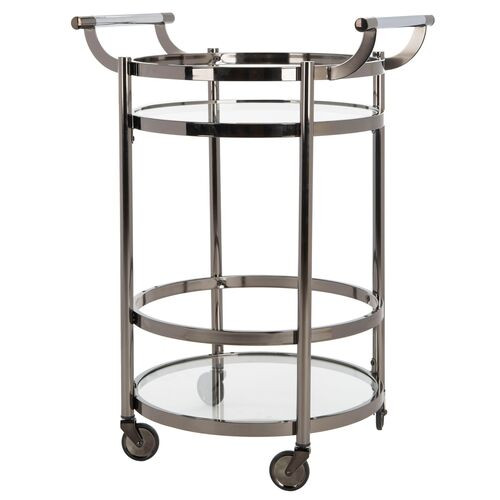 Carrey Bar Cart - Gunmetal - Silver | Beverage Cart, Serving Cart, Liquor Cart | One Kings Lane