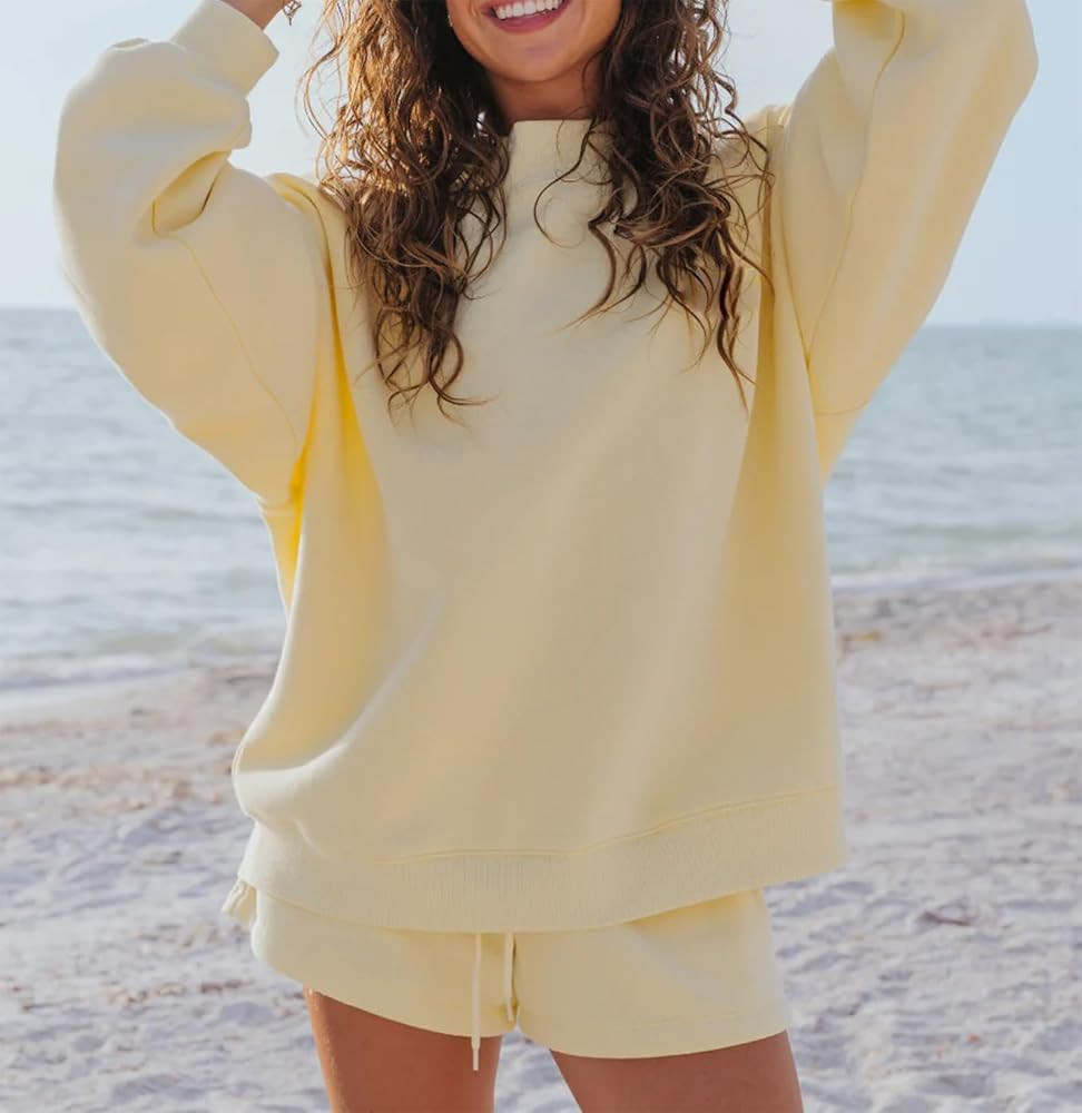 Women 2 Piece Outfits Sweat Shorts Sets Oversized Casual Lounge Matching Set Sweatsuit Tracksuit ... | Amazon (US)