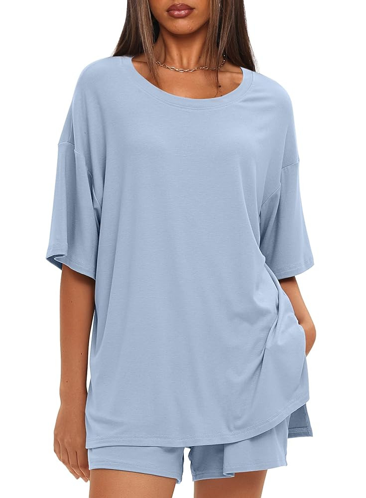 Darong Women's Two Piece Loungewear Set Summer Casual Boxy Shirts Drawstring Shorts Matching Airp... | Amazon (US)