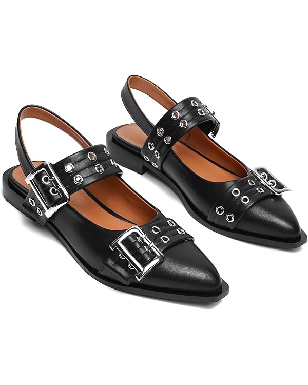 Buckle Flats for Women Slingback Flats Ballet Flat Shoes with Strap Pointed Flats Casual Fashion ... | Amazon (US)