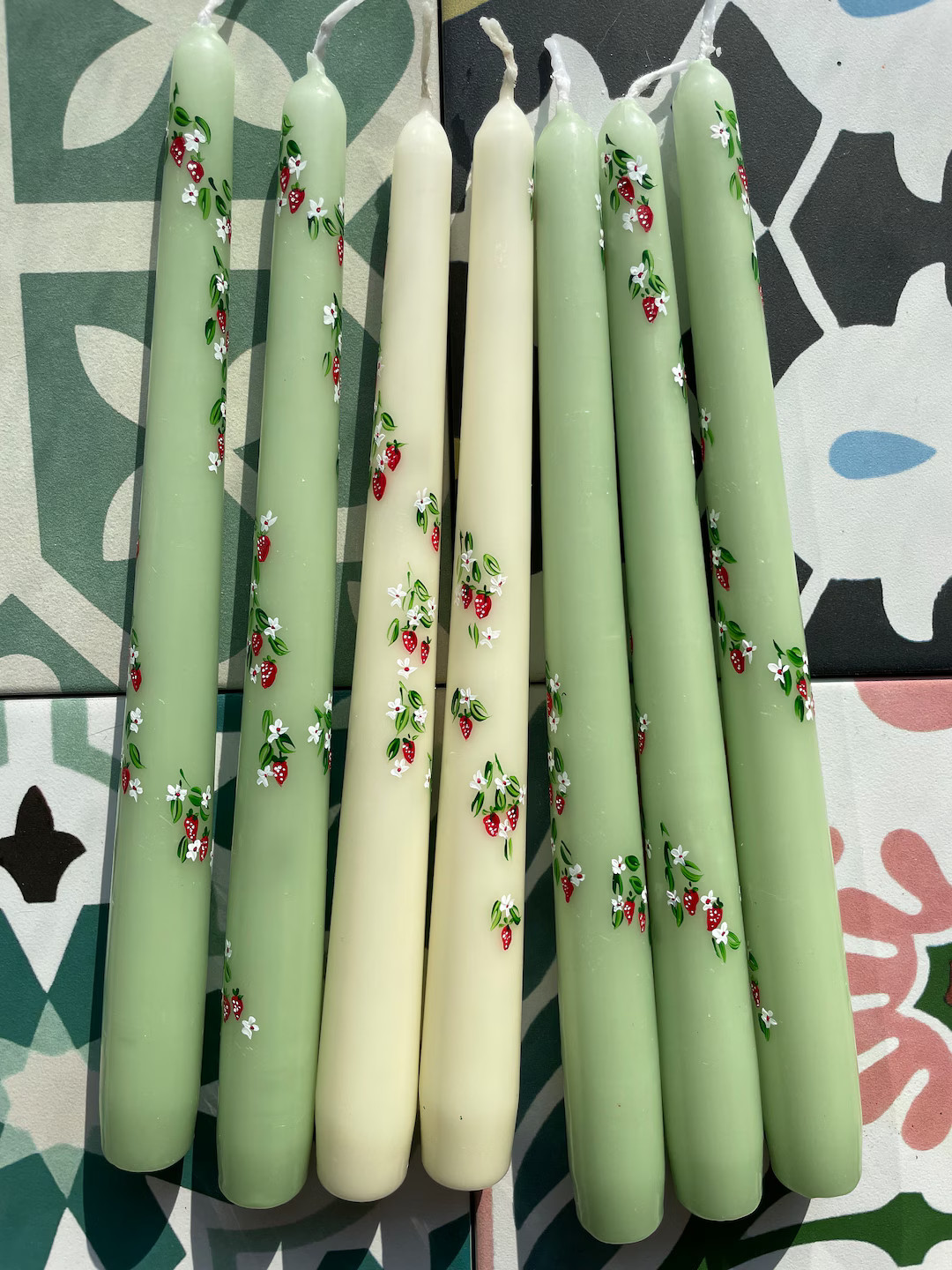 Ivory or Green Hand Painted Pair of Strawberry Taper Candles. - Etsy UK | Etsy (UK)
