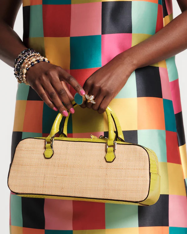 E/W Tote Raffia - Natural/Chartreuse | Frances Valentine