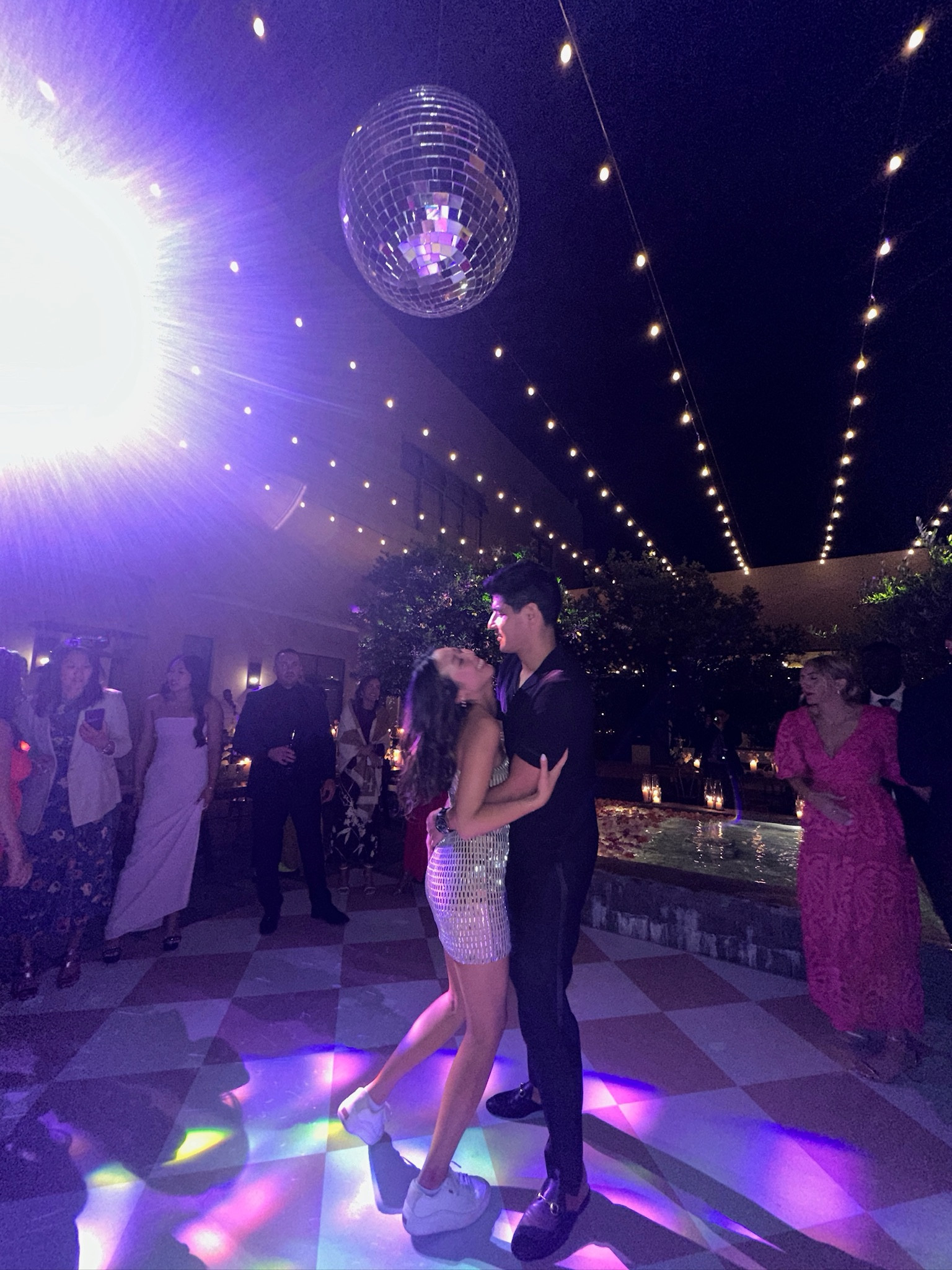 The vision for my party dress was disco ball 🪩 so this dress couldn’t have been more perfect. Comes in other colors and a longer length as well. Wearing size 4  Wore it with clear heels and then changed into Dr. Scholls sneakers (these were the only sneakers I had with me but they somehow worked lol) 

#LTKWedding