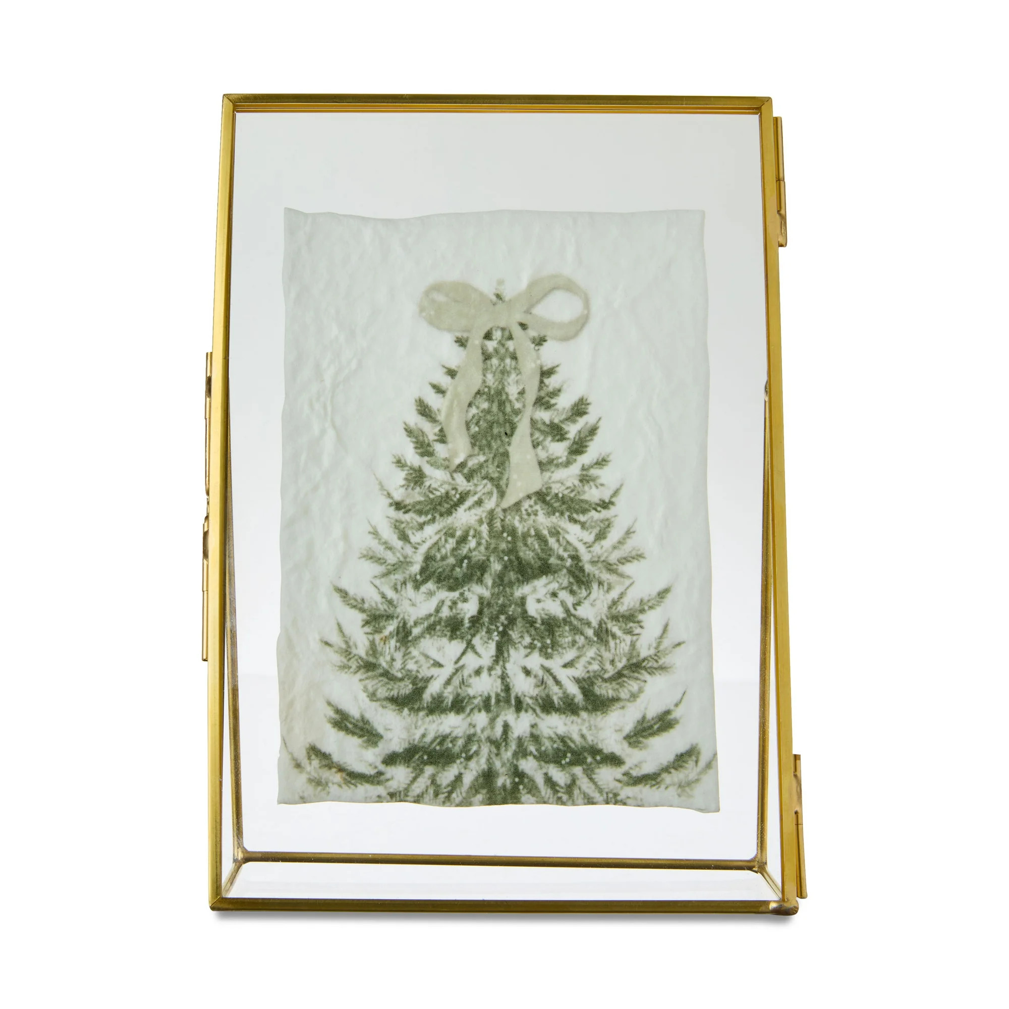 Christmas Tree Print Framed Tabletop Decoration, Gold and Green, 7" x 5", by My Texas House | Walmart (US)