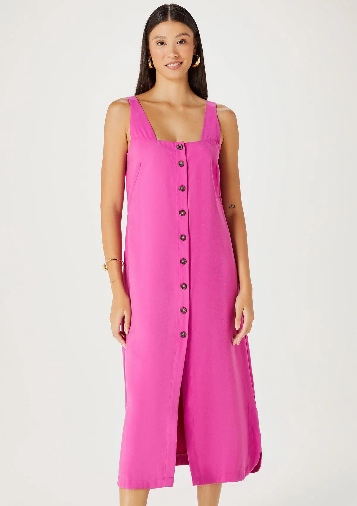 Vestido Chemise Midi Em Viscose - Rosa | Hering (BR)