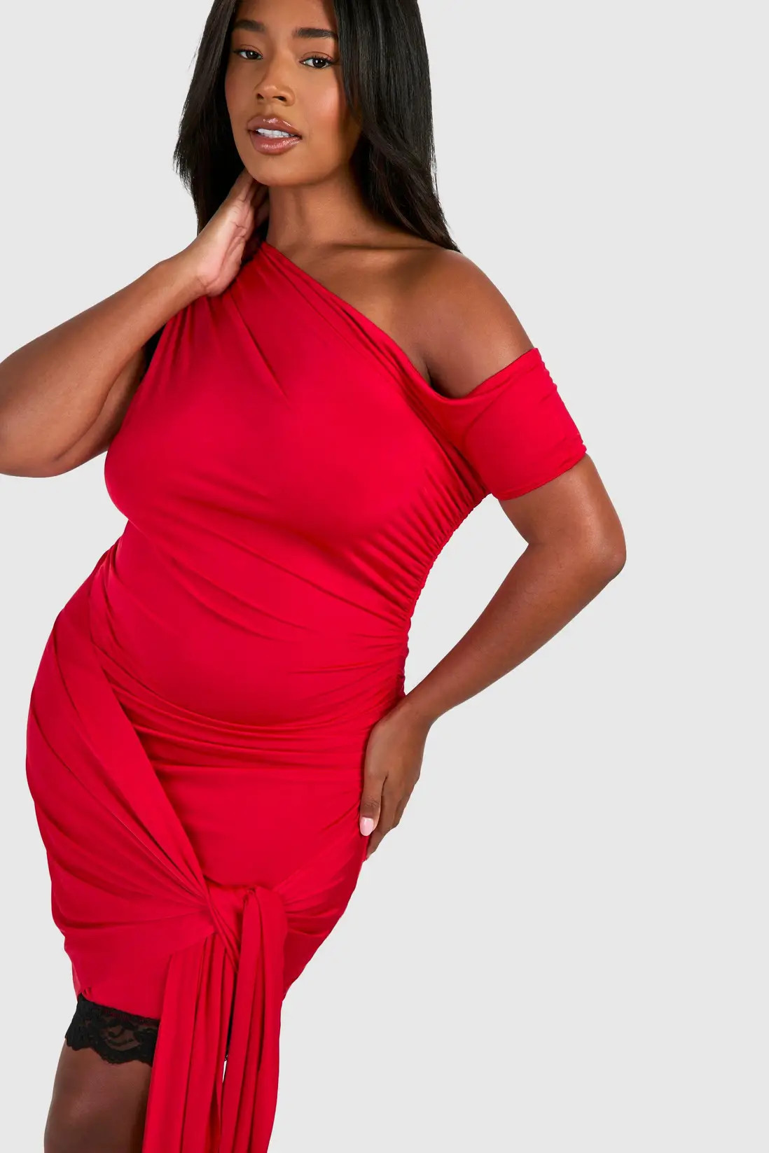 Plus Lace Trim Off The Shoulder Tie Mini Dress | boohoo (US & Canada)