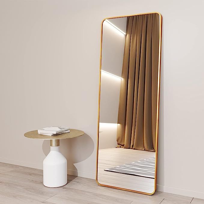 BEAUTYPEAK Gold Full Length Mirror, Rounded Floor Mirror Standing Hanging or Leaning Against Wall... | Amazon (US)