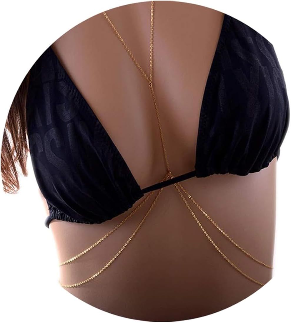 14K Gold Sexy Body Chains for Women, Layered Rhinestone Crossover Bikini Bra Body Jewelry, Summer... | Amazon (US)