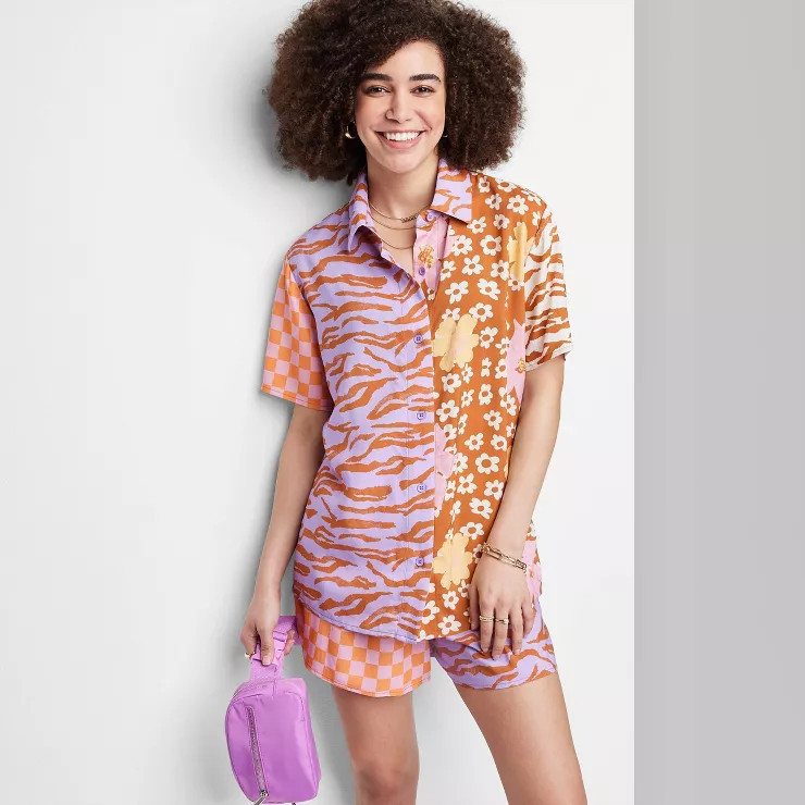 Women's Ascot + Hart Short Sleeve Graphic Button-Front Shirt | Target