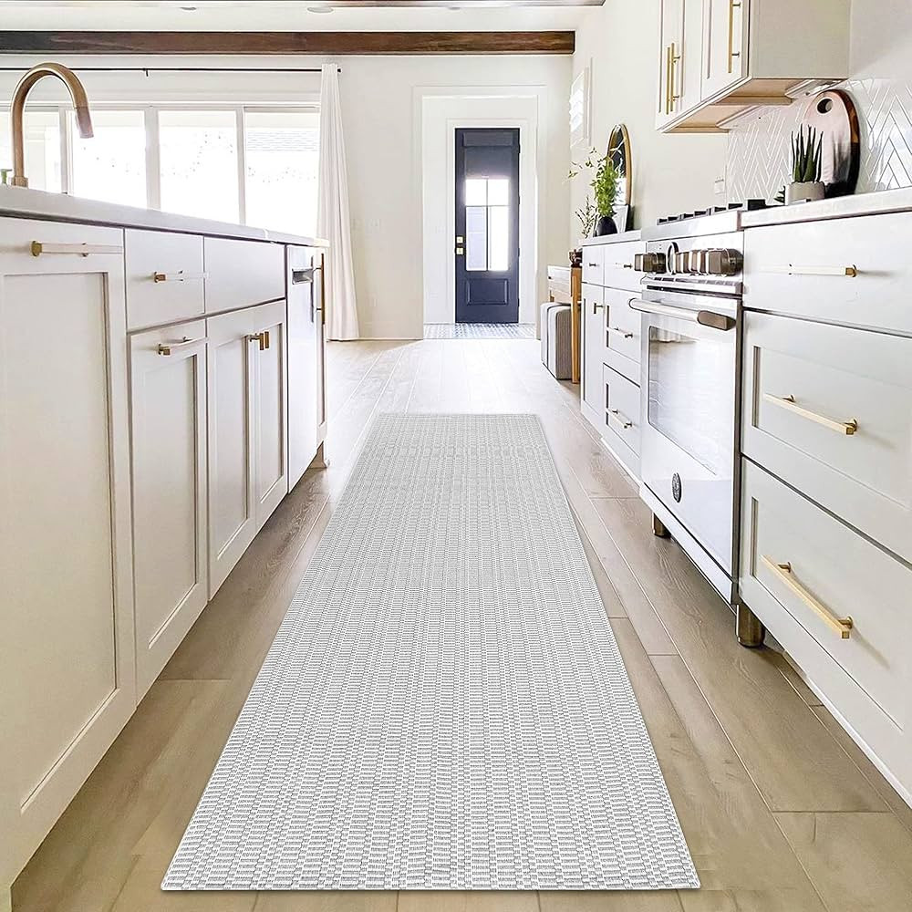 EARTHALL Upgraded Boho Runner Rug 2'x8', Grey Hallway Runner, Light Grey, 100% Woven Cotton Washa... | Amazon (US)