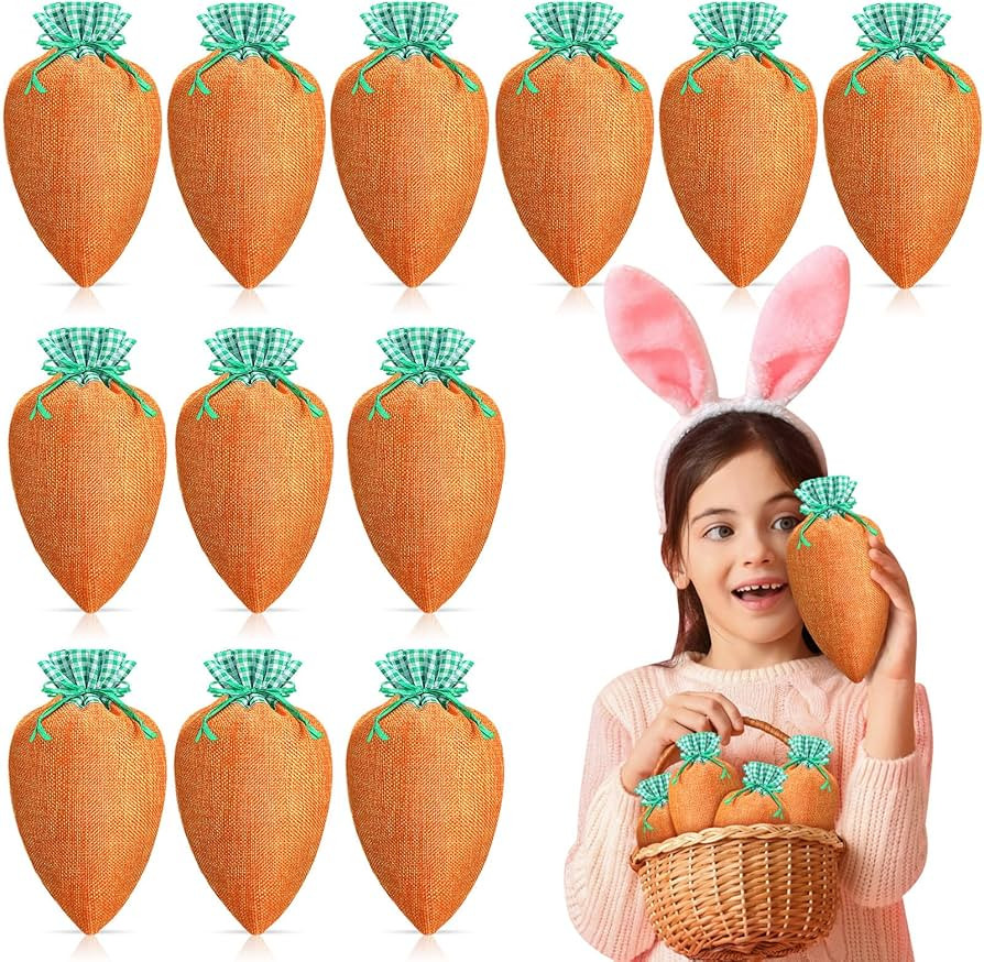 Shinylin 24 Pcs Easter Carrot Gift Bags Easter Fabric Drawstring Bag Carrot Candy Goody Treat Bag... | Amazon (US)