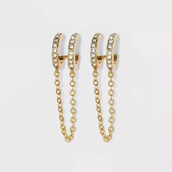 SUGARFIX by BaubleBar Double Hoop Stud Earrings with Chain - Clear | Target