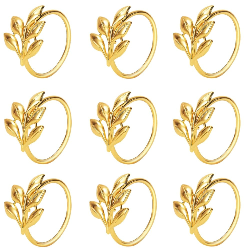 KPOSIYA Set of 20 Leaf Napkin Rings Metal Gold Napkin Holder Table Napkin Rings for Dinning Table... | Amazon (US)