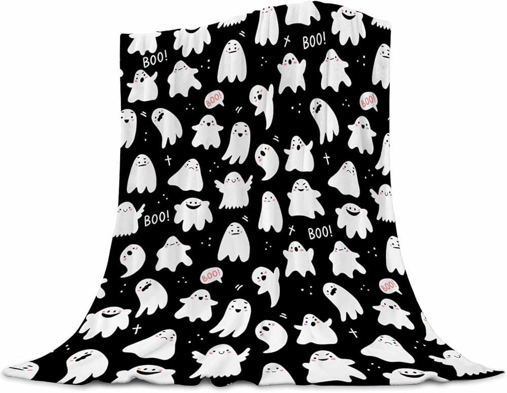 Spooky Blanket Halloween Throw Blankets Gift for Girls Boys, Black and White Ghost Blanket Plush ... | Amazon (US)