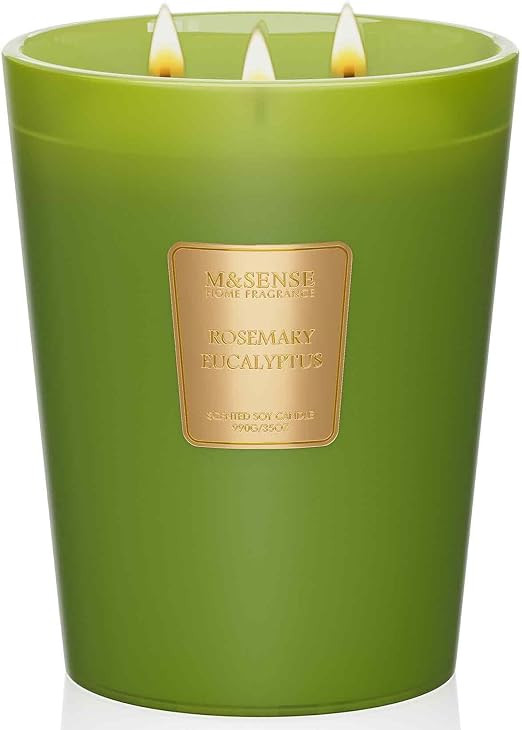 M&SENSE Rosemary Eucalyptus Soy Candle, 35oz 3‑Wick 150H, Large Summer Aromatherapy Candles Bat... | Amazon (US)