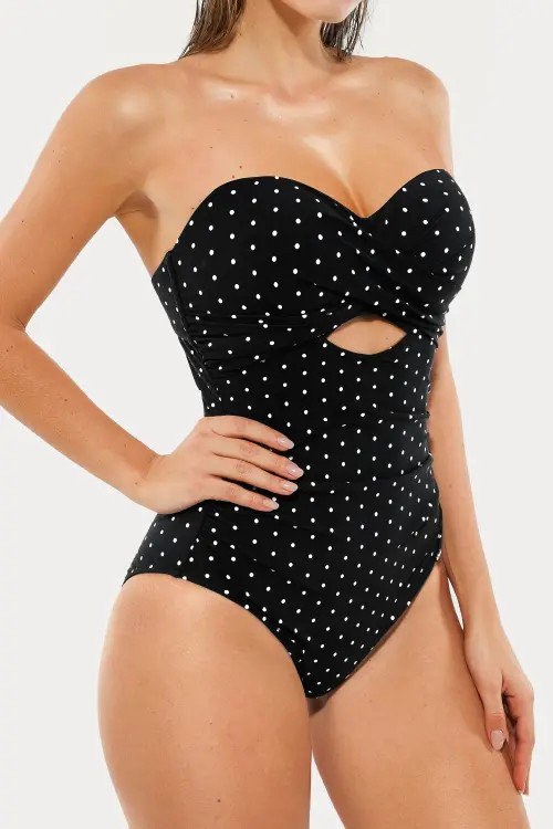 Popilush Front Twist Cutout Shaping All-in-One Shapewear Swimsuit in Black/white Dot at Nordstrom, Size X-Large | Nordstrom