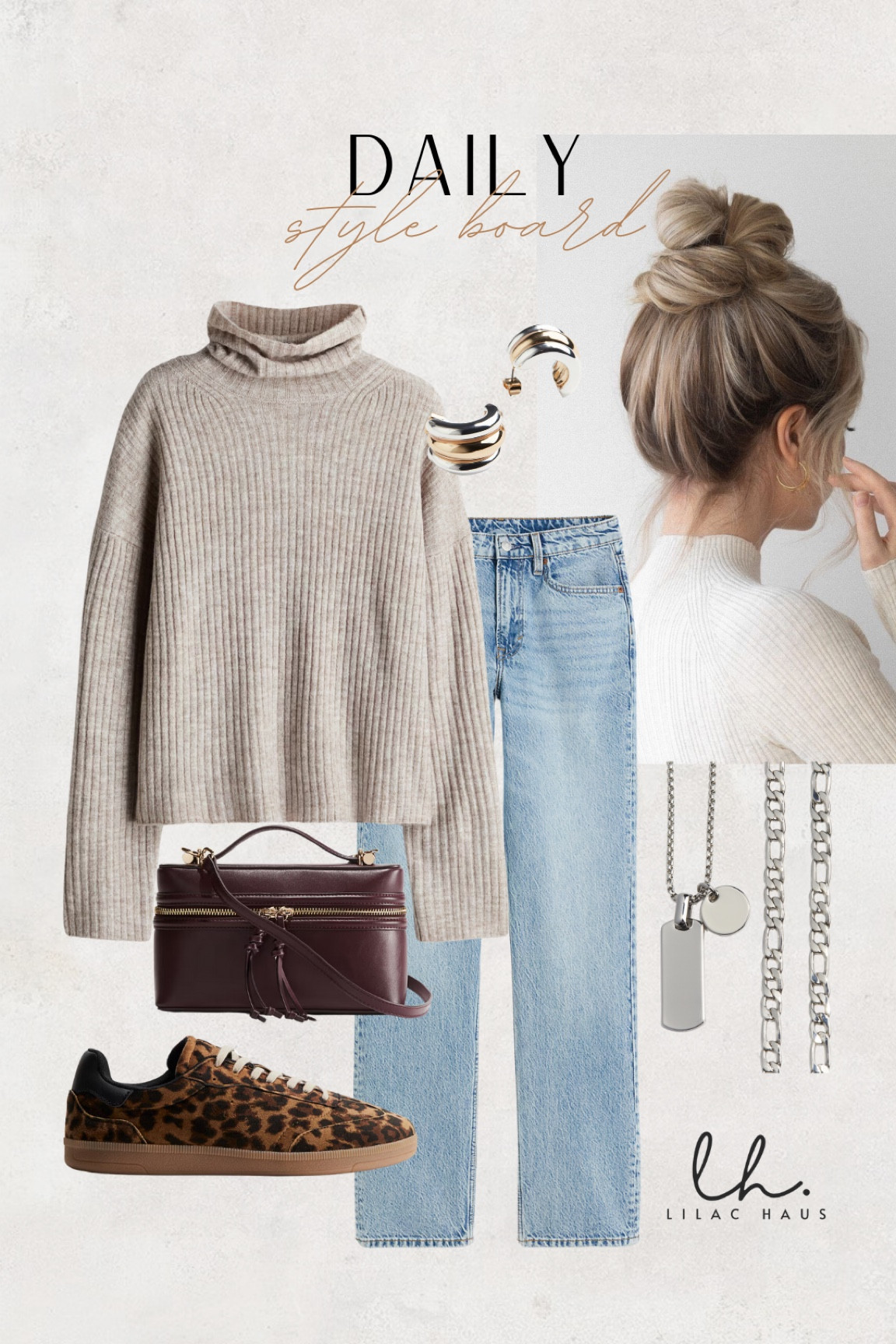 Daily Style Board: Casual Chic 
•oversized sweater 
•straight leg jeans 
•cute casual shoes 
•complimentary jewelry 
•chic bag 

#LTKGiftGuide #LTKStyleTip #LTKFindsUnder50