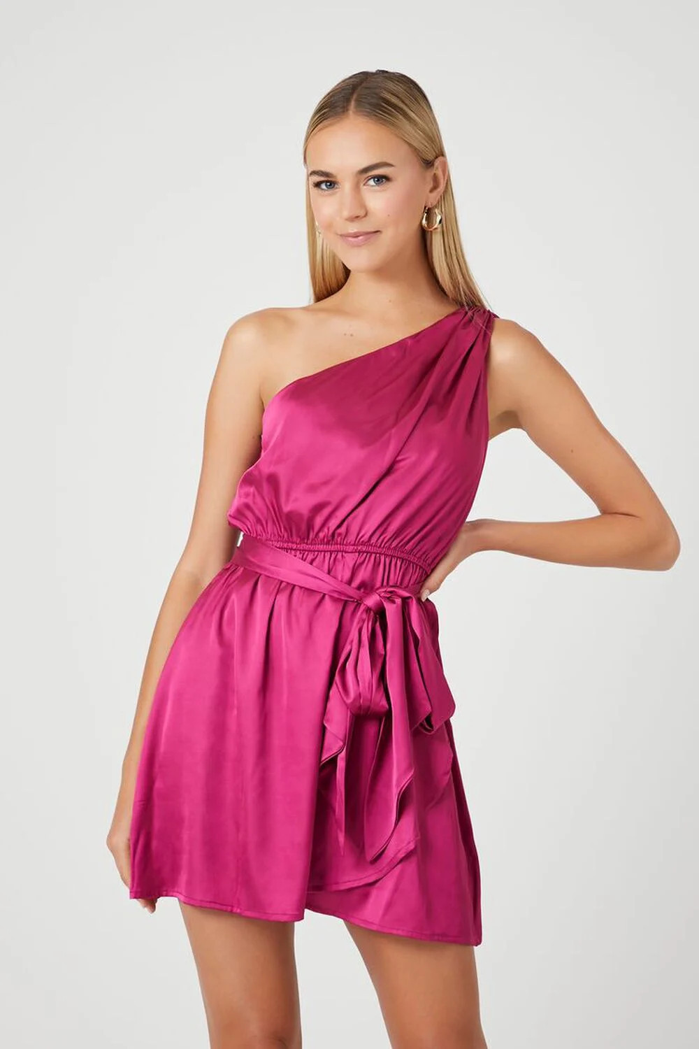 Satin Belted One-Shoulder Mini Dress | Forever 21 (US)