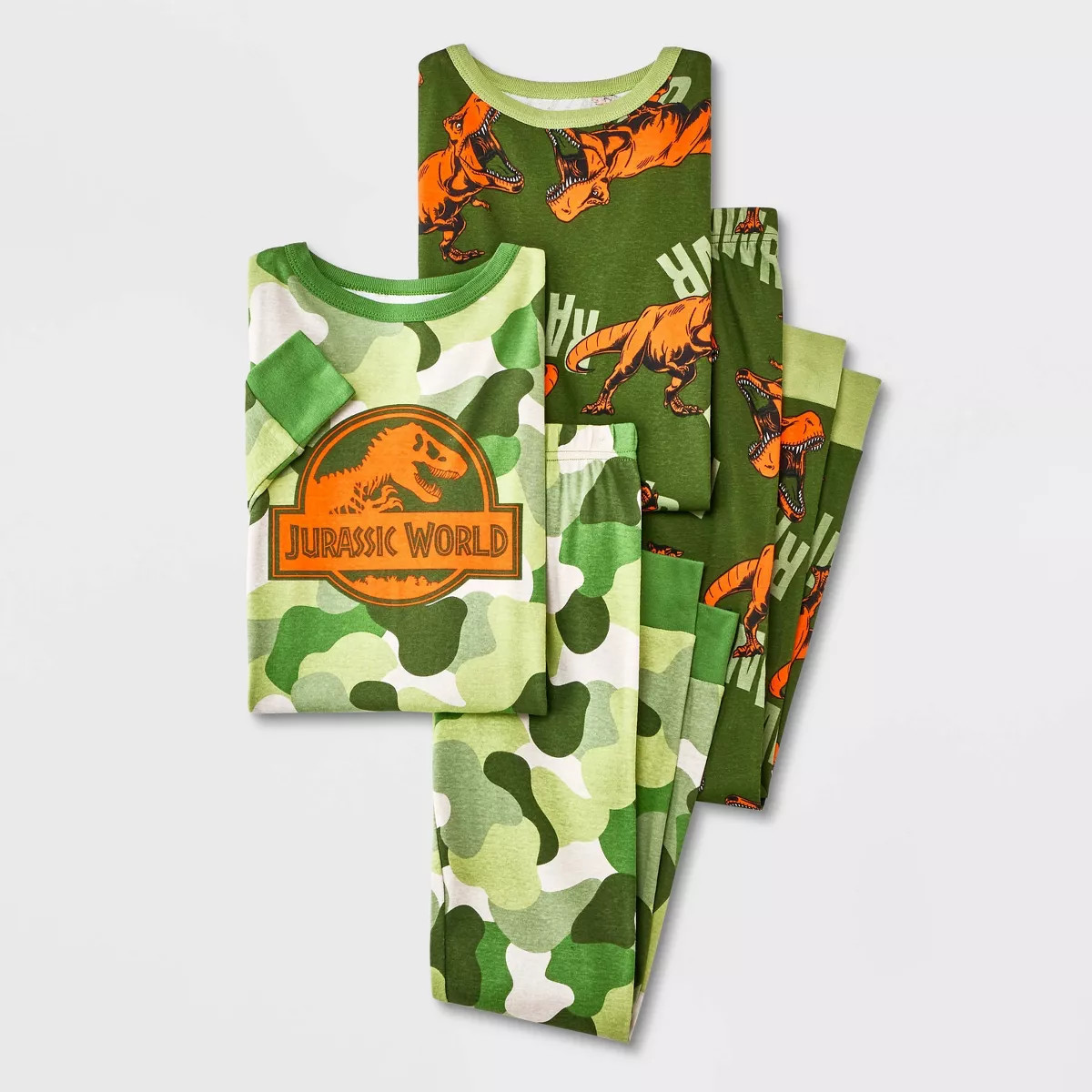 Boys' Jurassic World Dinosaur 4pc Long Sleeve Cotton Snug Fit Pajama Set - Green | Target