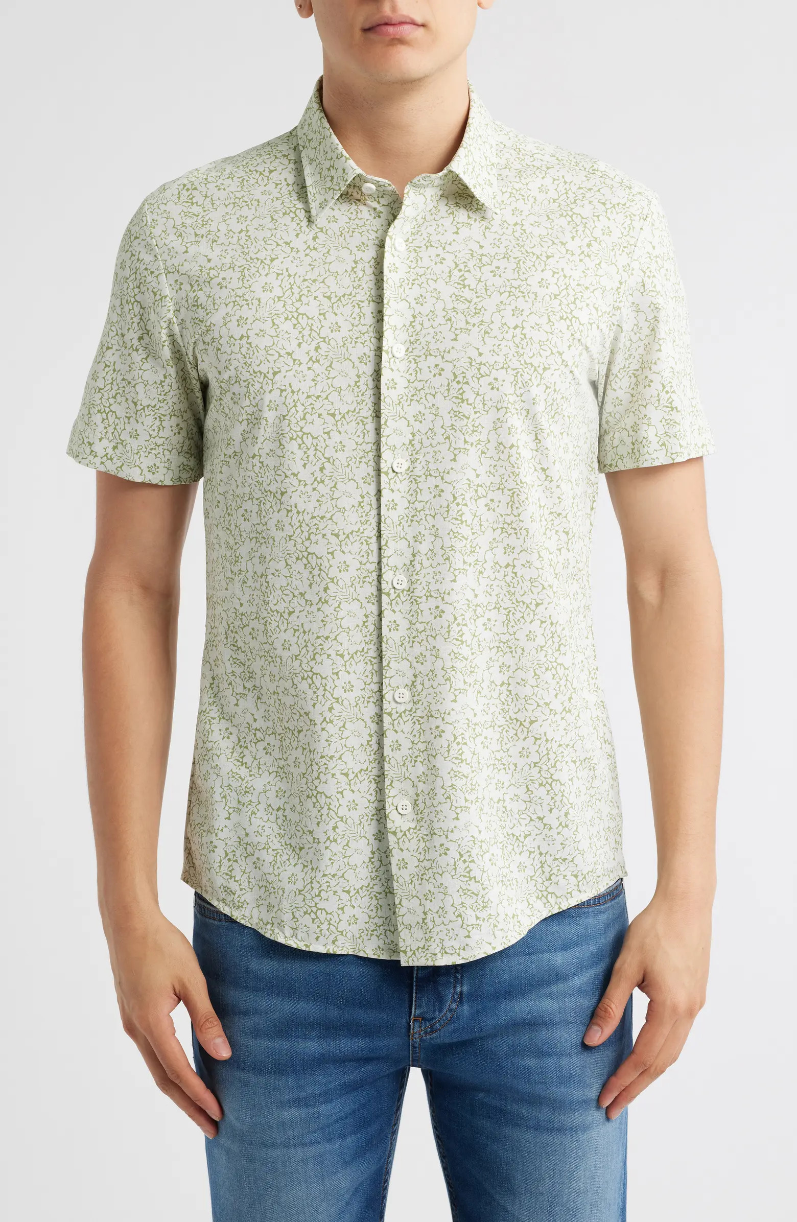 BOSS Roan Floral Short Sleeve Stretch Button-Up Shirt | Nordstrom | Nordstrom