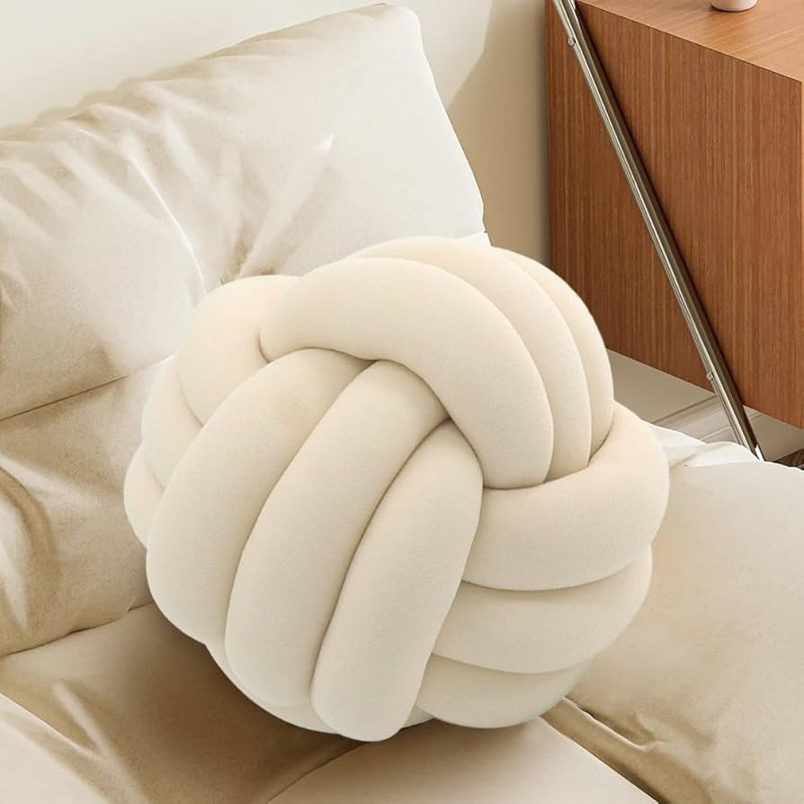 Ivory Knot Pillow Ball, Decorative Throw Pillow, Soft Round Knotted Cushion for Couch & Bedroom, ... | Amazon (US)