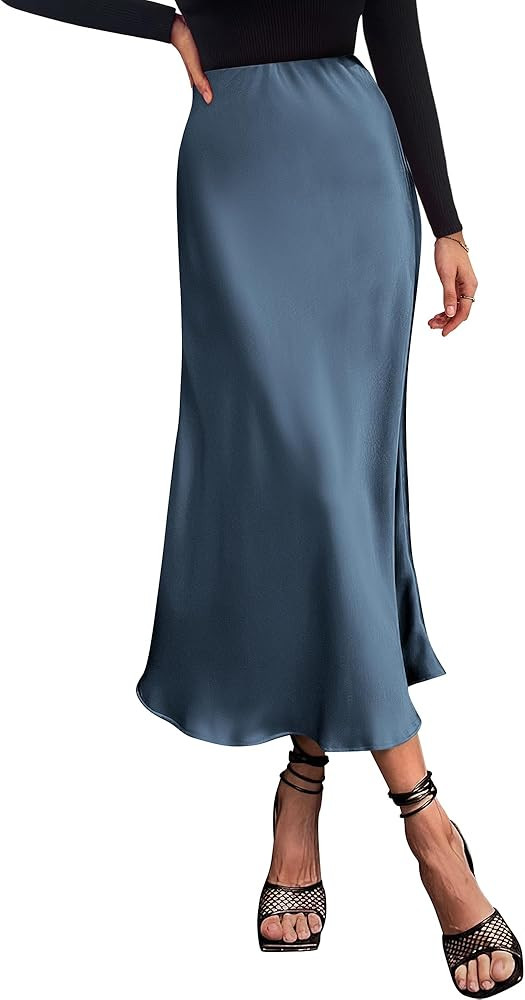 BTFBM 2025 Women Summer Spring Long Satin Skirt Silk Elegant High Waist Cocktail Party Wedding Fl... | Amazon (US)