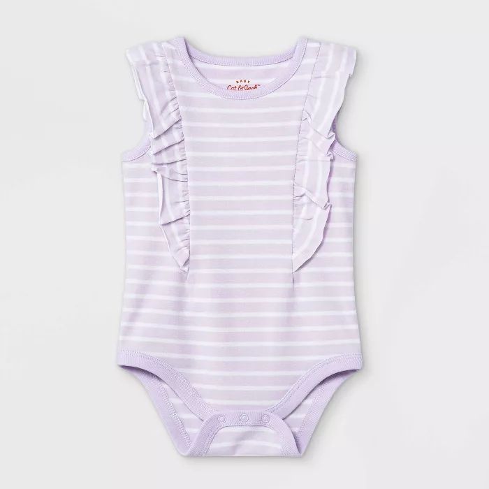 Baby Girls' Striped Ruffle Short Sleeve Bodysuit - Cat & Jack™ Light Purple | Target